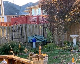 Birdbath, outdoor bench