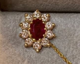 Gold, Ruby and Diamond Earring and Necklace Set