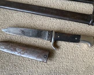 Nagoya Japanese Bayonet and German WW2 H.J. Dagger J.A. Henckels - Solingen - Zwillingswerk - with Metal Sheaths