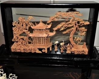Asian Carved Cork Art Diorama Vintage