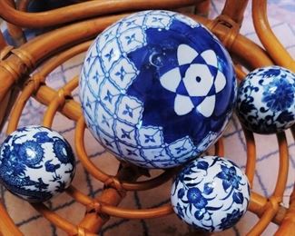 Blue and White Chinoiserie Porcelain Spheres