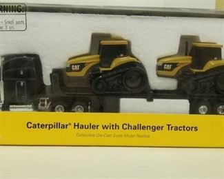Caterpillar Hauler Semi Truck Flatbed & 45 Challenger Tractors 1/64 Norscot Toy