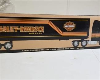 Harley Davidson Tractor Trailer Locking Coin Bank, 1/64 Scale, NIB