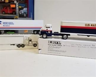 2 ERTL Semi , 1) 50' Chevy U. S. Mail Semi, 1/43 scale / 2) "USPS Semi, 1/64 scale, both NIB