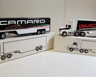 2 ERTL Semi, both 1/64 scale, 1) "GMC Truck Motorsports" Semi / 2) "CAMARO" Semi, NIB