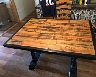 HAND MADE ONE OF A KIND DINING TABLE WITH 4 WROUGHT IRON CHAIRS WITH CUSHIONS 