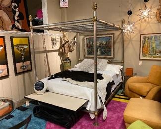 Post modern steel and brass canopy bed. 