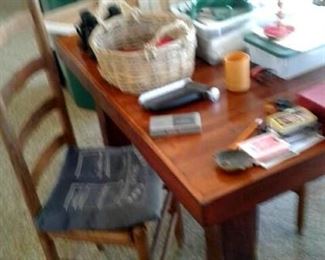 Heavy wood table with wood chairs