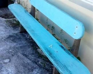 Heavy wood benches around pool/patio. Set of two.