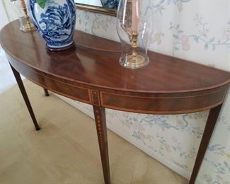 Mahogany bell-flower inlaid, Half moon entry table