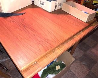 teak mid century dining table with retractable hidden leaves