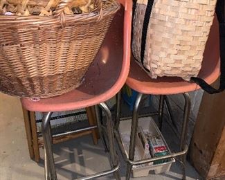 Pair of vintage bar stools and baskets 