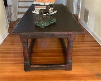 Early English Oak stretcher base refractory table