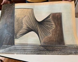 Claudio Capotondi, charcoal, circa 1984. Drawing for bronze sculpture