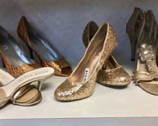 Golden slippers, sandals, etc.