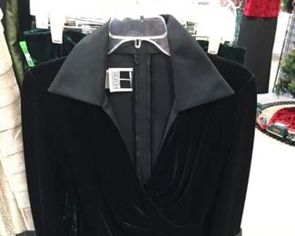 Black velvet top and green velvet skirt