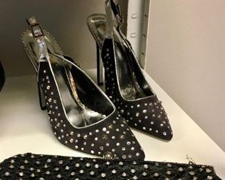 Crystal studded shoes and purse to match.