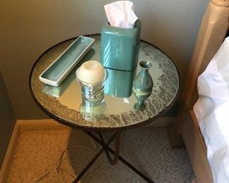 Mirrored side table and beach themed accessories