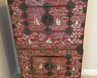 2 enameled chests from Korea 29.5W x 17.25"D x 51"H