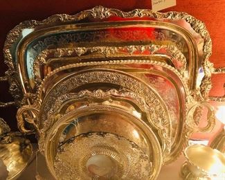 Many sizes of silver trays