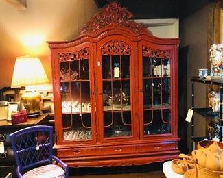 Large display cabinet, coral/red paint