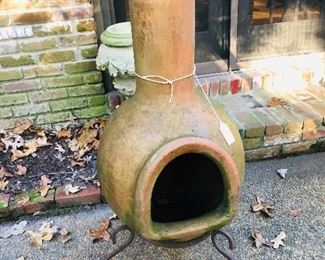 Chiminea with stand with aged patina