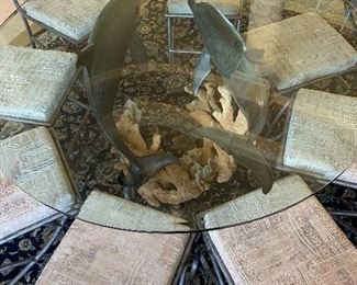 Wyland “ Meeting of the Minds” Dining Room Table with 8 Wyland Fin Back Chairs