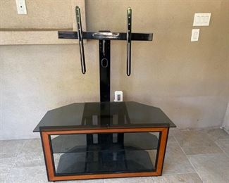 Glass TV Mount Stand w/ 2 lower shelves