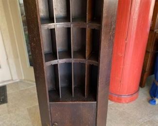 Antique Mail Sorting Cabinet with 2x shelves below (decorative top is not in photo