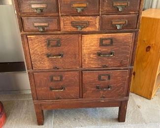 Antique File Cabinet w/ 9x small drawers and 4x large file size drawers