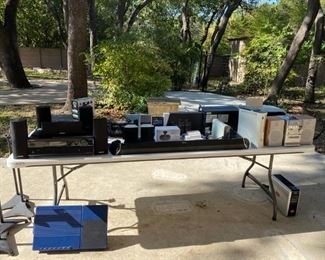 Electronics - Onkyo surround sound system with sub-woofer, Nakamichi sound bar with rear speakers and powered sub-woofer, VR headset