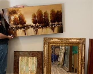 2x wall art and 1x Framed Mirror