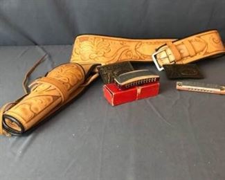 Leather Holster, Buckles Harmonicas