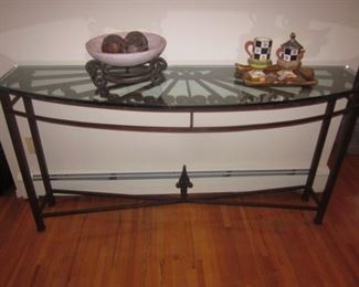 Glass & Brass Half Moon Sofa/Entry Table