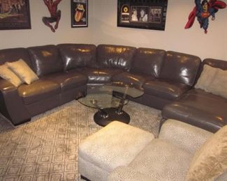 Grey Leather Sectional Sofa Recliner with Chaise Lounge