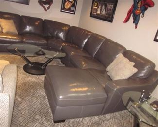 Grey Leather Sectional Sofa Recliner with Chaise Lounge