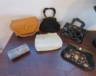 Assorted vintage bags, includes sterling clutch