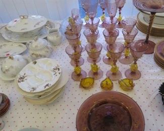 Venetian glass, swan stems & Tazza plates