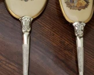 Antique French Hand Mirror Porcelain Hand Painted Courting Couple