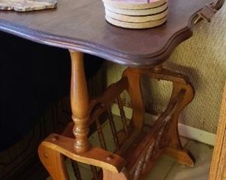 Vintage Side Table with Lamp Attached and Magazine Rack