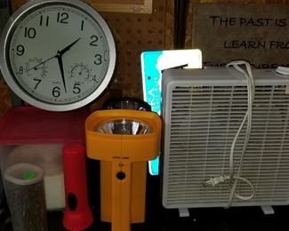 Clock, light, heater