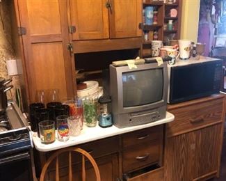 Hoosier, Vintage Glasses, TV, Microwave, Cart