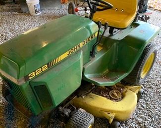 John Deere #322 Tractor w/Yan Mar Gas Engine: 1122 Hours, NEW Battery, Leaf/Grass Blower #PWRFLO50MOW attached w/ #MC579Cart Grass/Leaf Catcher! Works Great!