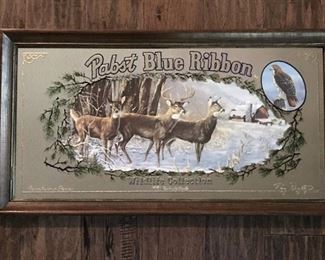 Vintage Pabst Blue Ribbon Beer Advertising Mirror with Whitetail Deer-Limited Edition