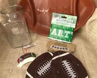 Items to help with fall football party/gathering--tray, football banner, etc.