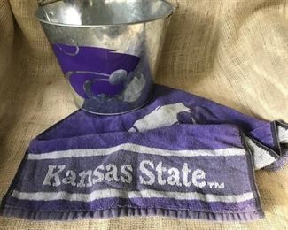 Kansas State Wildcat galvanized tin bucket and towel