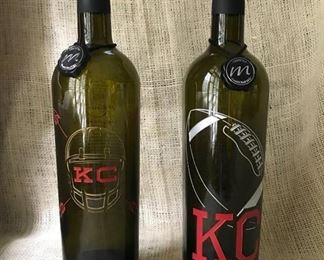 Kansas City Chiefs empty wine bottles (great bar decor)