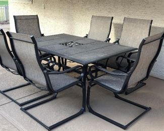 Tile Top Patio Dining Table w 6 Arm Chairs 