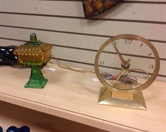 CLOCK, JEFFERSON GOLDEN HOUR AND TRINKET GLASS DISH