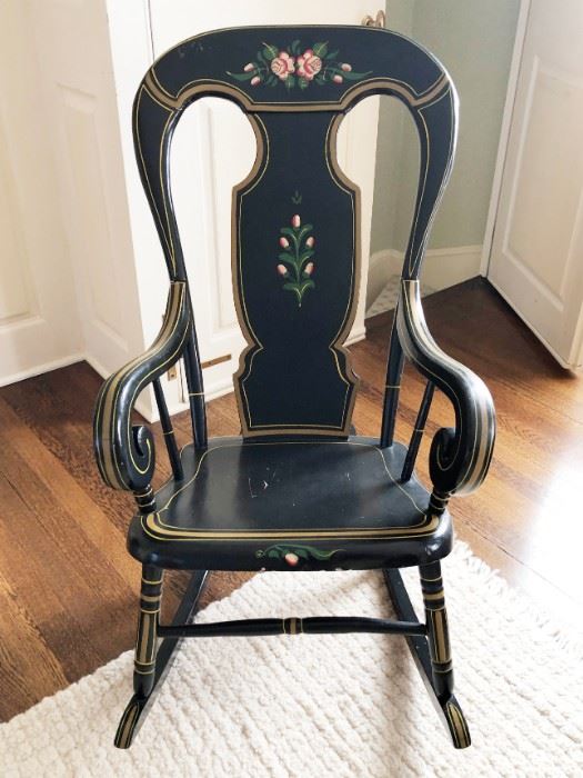 Antique wood balloon back Boston rocker original paint